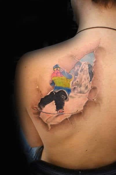 Skin Crackle Snowboard Tattoo Male Back