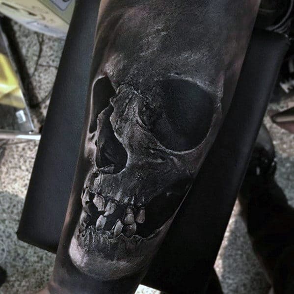 Skull 3d Guys Hyper Realistic Forearm Sleeve Tattoo Ideas
