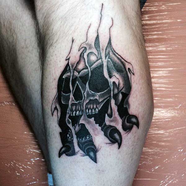 Skull And Claws Skin Ripped Tattoos For Men On Legs