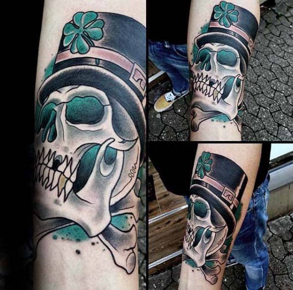 Skull And Cross Bone Mens Irish Themed Inner Forearm Tattoos