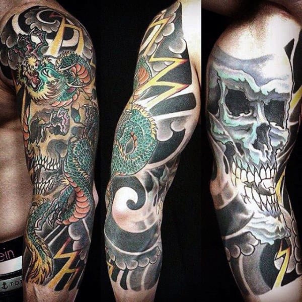 Skull And Dragon Tattoo Male Full Sleeves