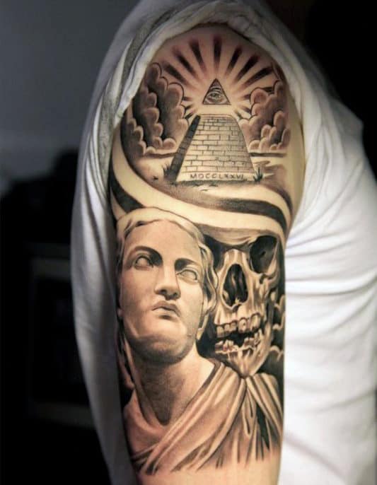Skull And God Illuminati Tattoo Male Arms