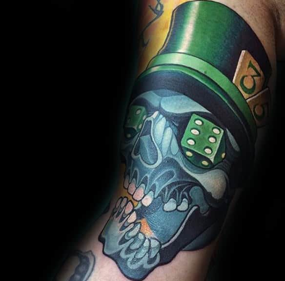 Skull And Green Hat New School Tattoo Male Forearm