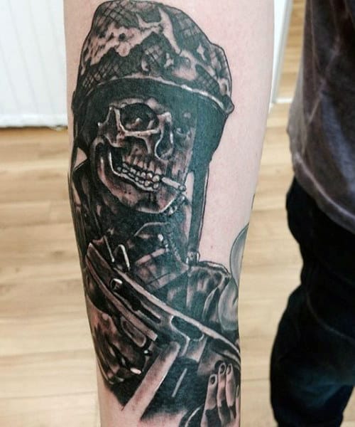 Military Skull And Guns Men's Tattoos