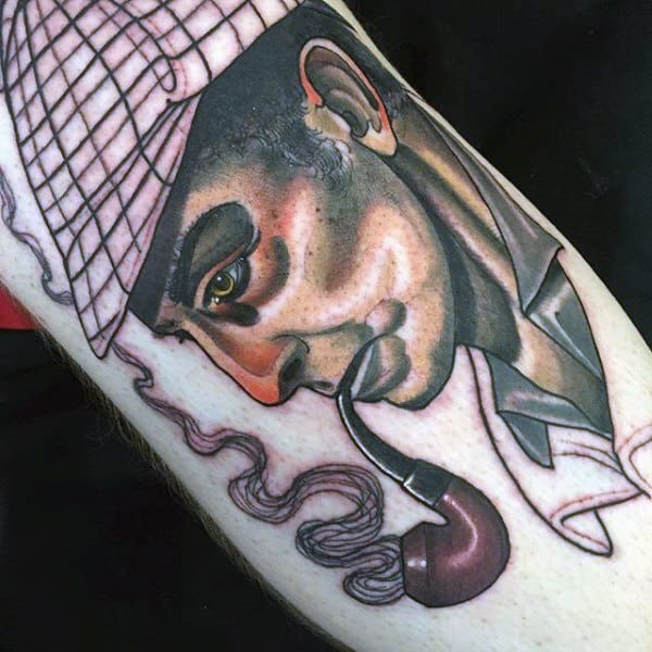 Detective Pipe Smoke Tattoo On Men