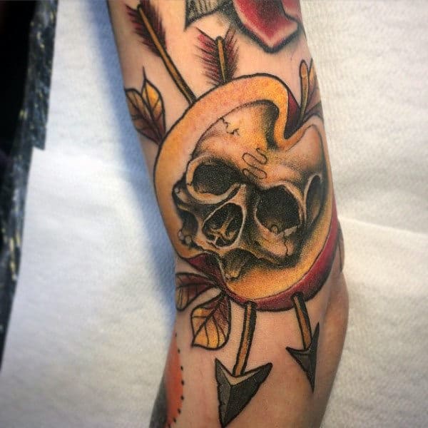 Skull Apple With Arrows Mens Arm Tattoo Ideas
