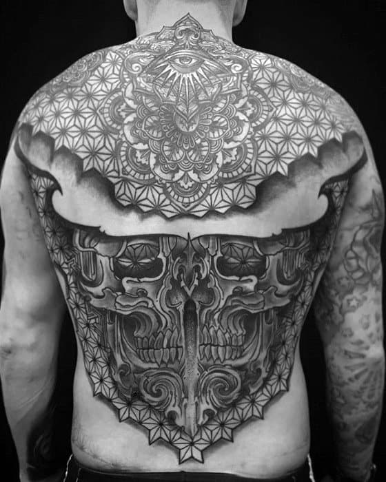 Skull Back Mandala Tattoo Designs On Gentleman
