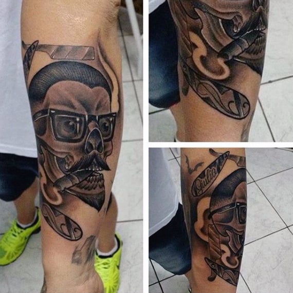 Skull Barber Cutting Hair Guys Tattoos