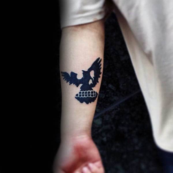 Skull Bird Mens Silhouette Inner Forearm Tattoos