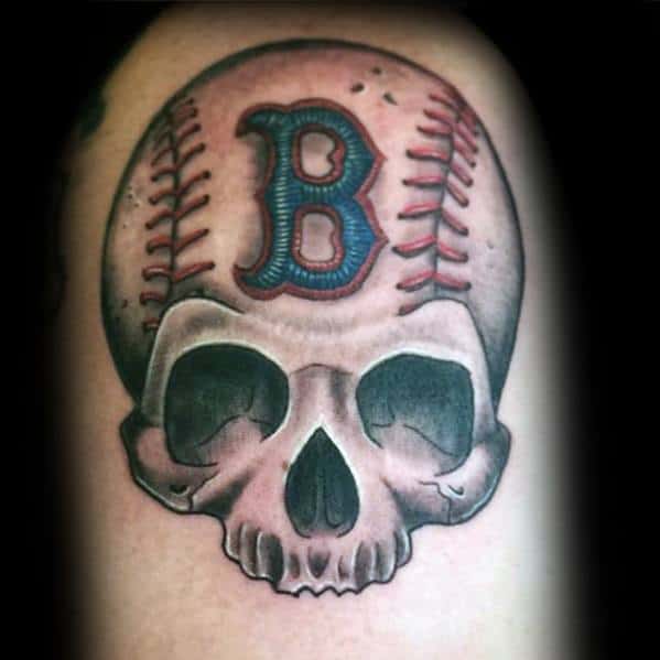 Skull Boston Red Sox Tattoo Design On Man