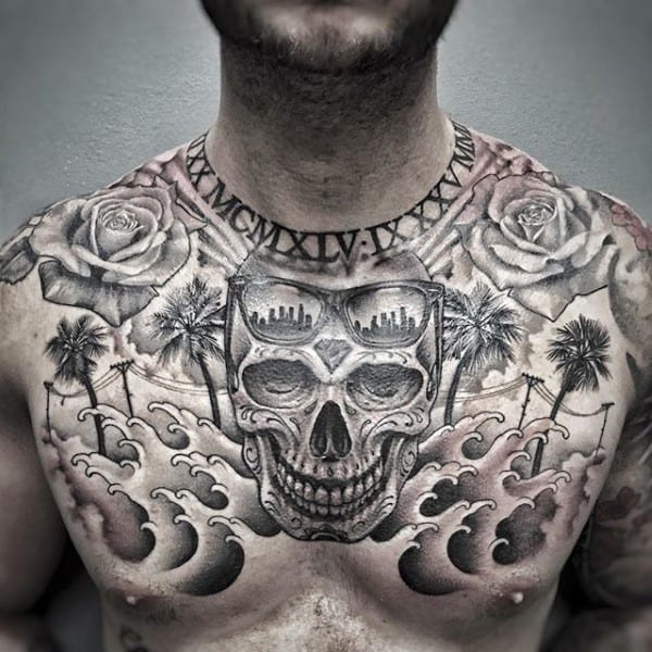 Skull California Mens Upper Chest Tattoo Designs