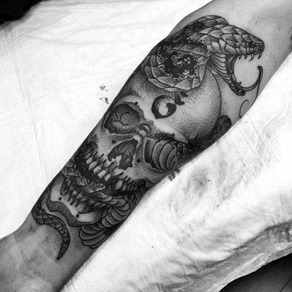 Skull Cobra Inner Forearm Male Tattoo Ideas