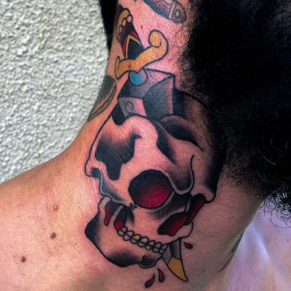 Skull Dagger Tattoo Male Neck