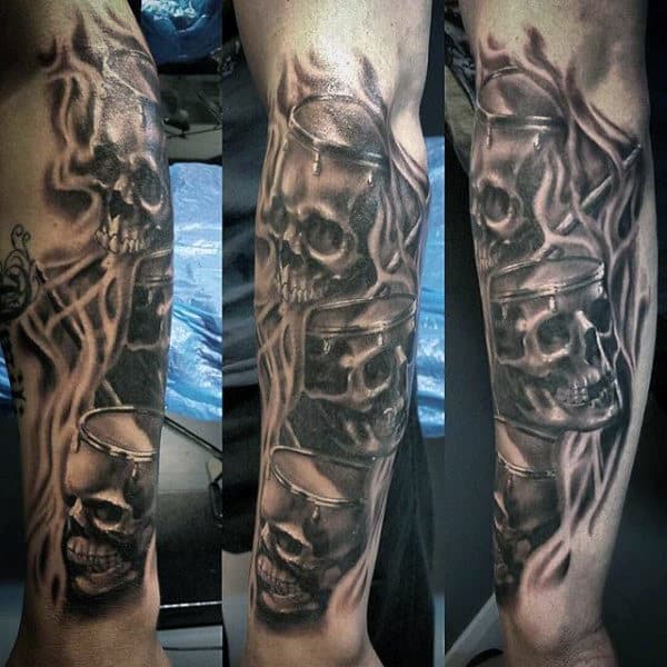 Skull Drum Set Forearm Sleeve Guys Tattoos