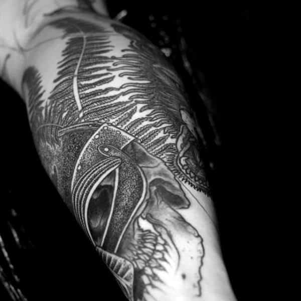 Skull Fern Mens Leg Calf Tattoos