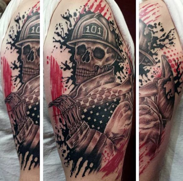 Skull Firefighter Brotherhood Tattoos Men