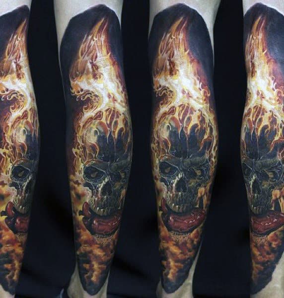 Skull Flame Sleeve Tattoos For Men