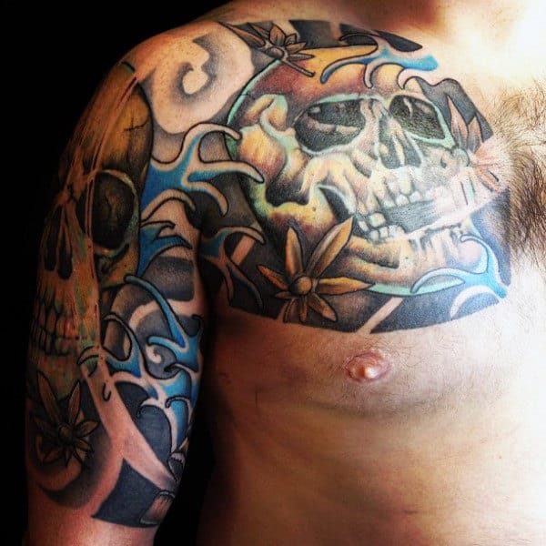 Skull Guys Sleeves Tattoos Designs Japanese Style