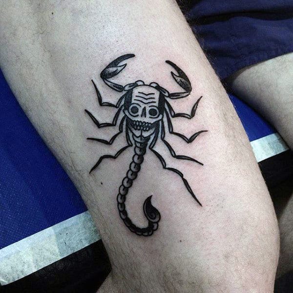 Skull Headed Scorpion Tattoo On Thighs For Men