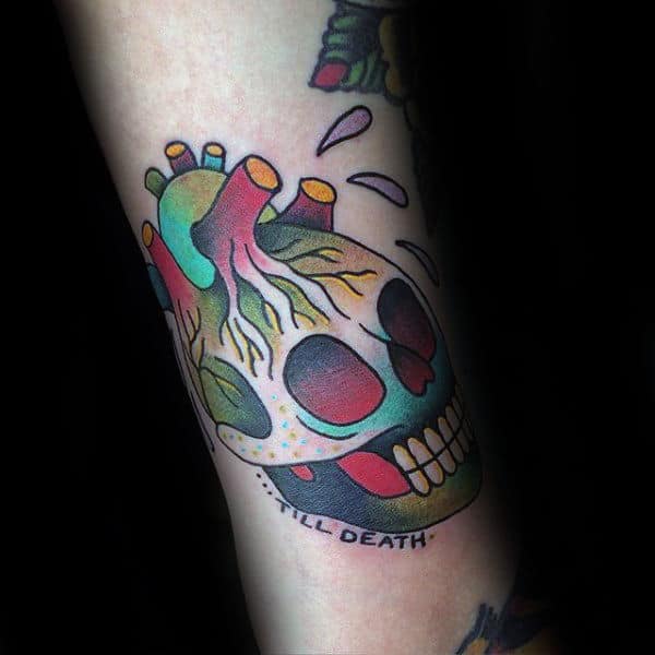 Skull Heart Guys Traditional Forearm Tattoos