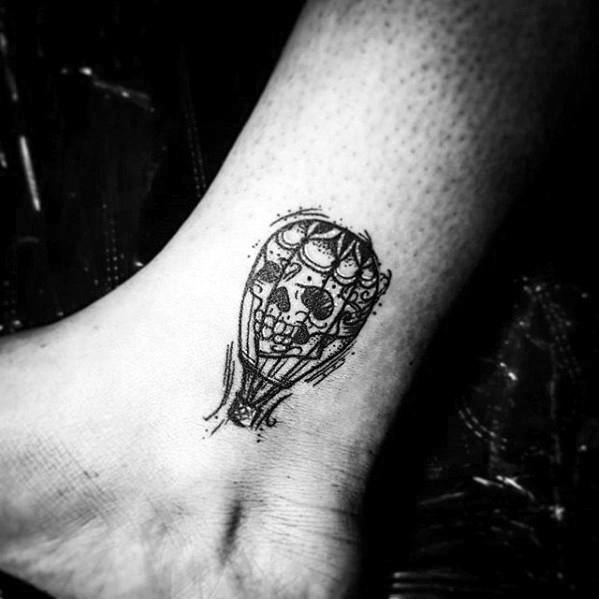 Skull Hot Air Ballon Ankle Guys Tattoo Designs