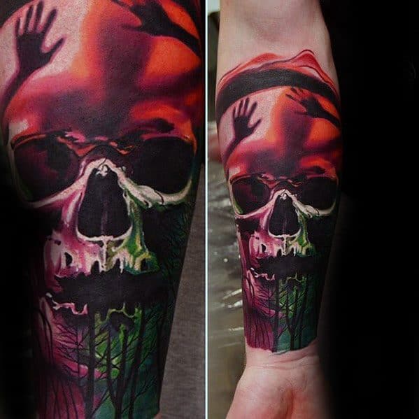Skull Inner Forearm Sleeve Mens Tattoo With Great Design
