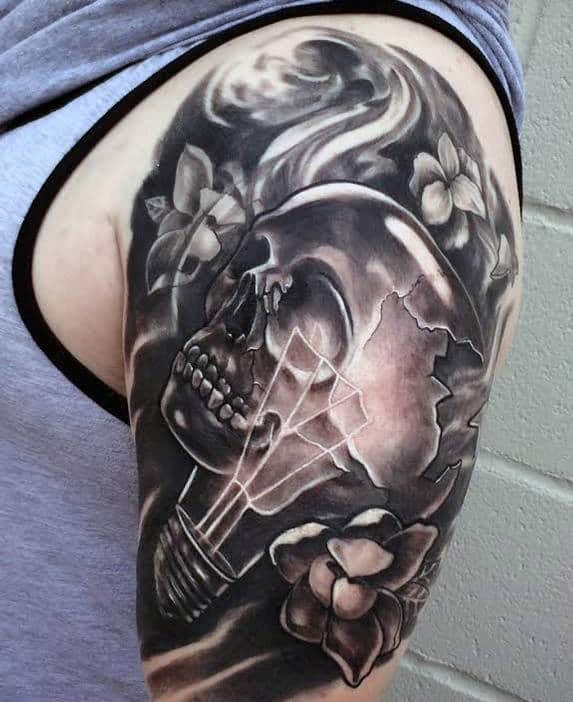 Skull Lightbulb Tattoo Mens Half Sleeve Designs