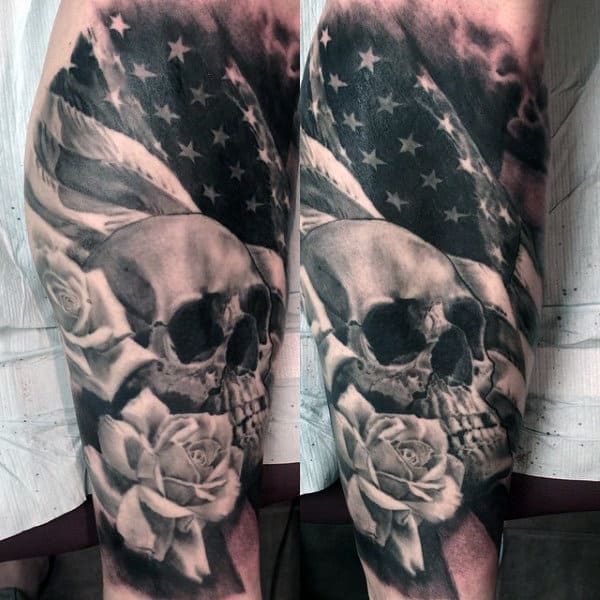 Skull Male American Flag Tattoos Military