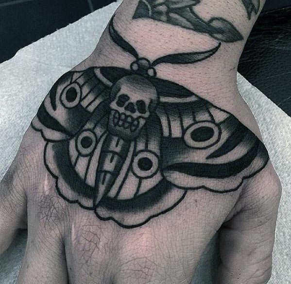 Skull Moth Guys Traditional Hand Tattoos