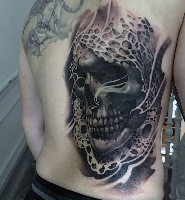 Skull Ornate Guys Badass Back Tattoo Designs