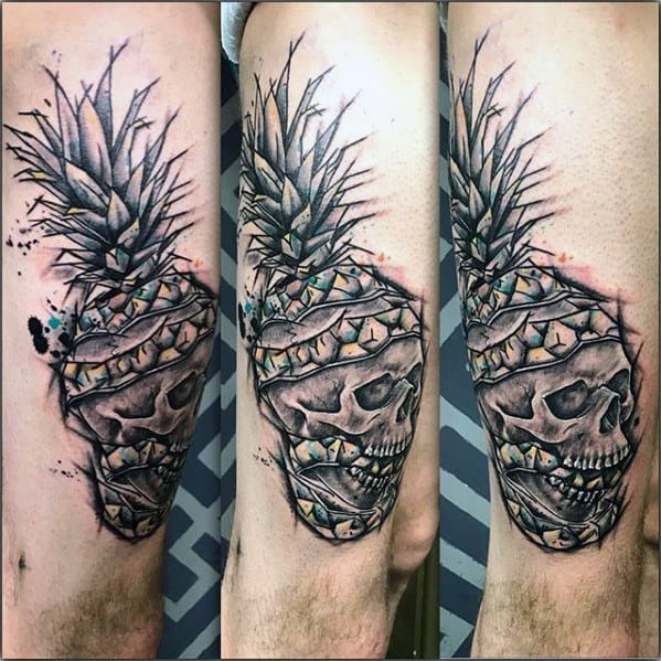 Skull Pineapple Mens Tattoo Designs On Lower Leg