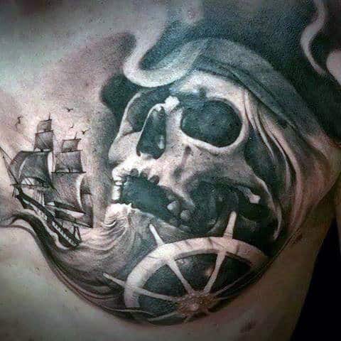 Skull Pirate Tattoos Sailor For Men On Chest