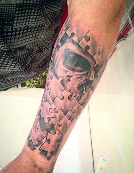 Skull Puzzle Piece Forearm Mens Tattoos