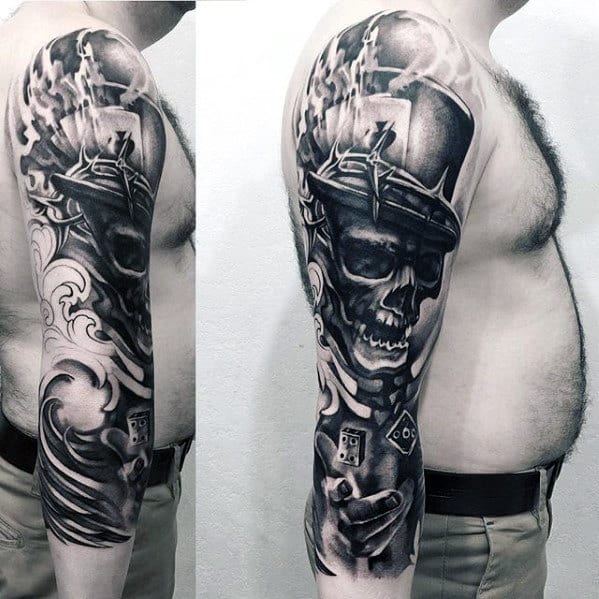 Skull Rolling Dice 3d Half Sleeve Tattoos For Men