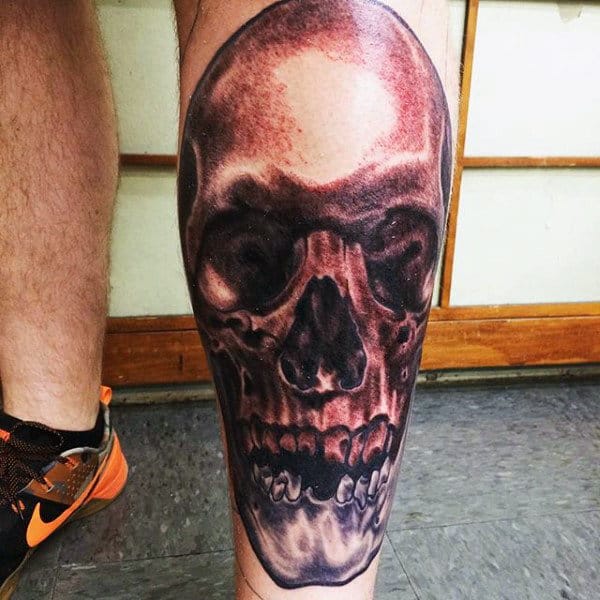 Skull Shin Tattoos For Men