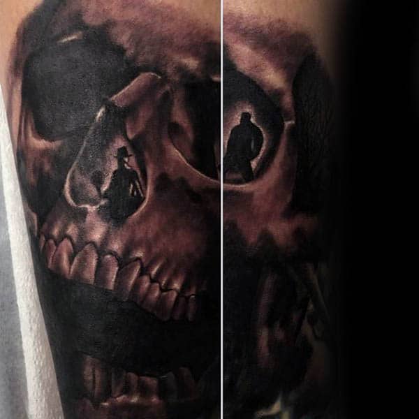 Skull Silhouette Mens Forearm Tattoos