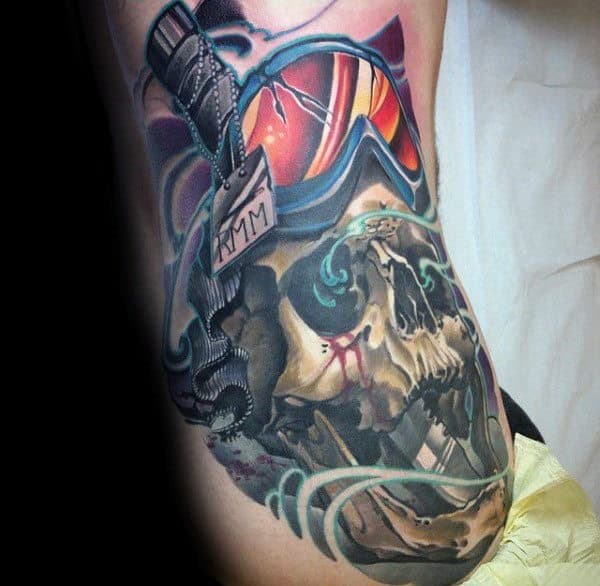 Skull Skiing Mens Dagger Tattoo On Mans Arm