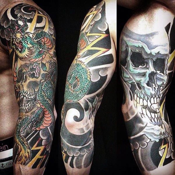 Skull Sleeve Tattoo Designs For Gentlemen Japanese