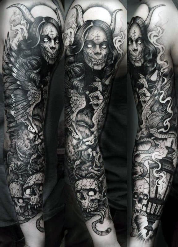 Skull Sleeves Male Tattoos Demon Themed