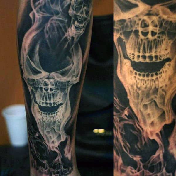 Skull Smoke Mens Fire Black And White Ink Sleeve Tattoo