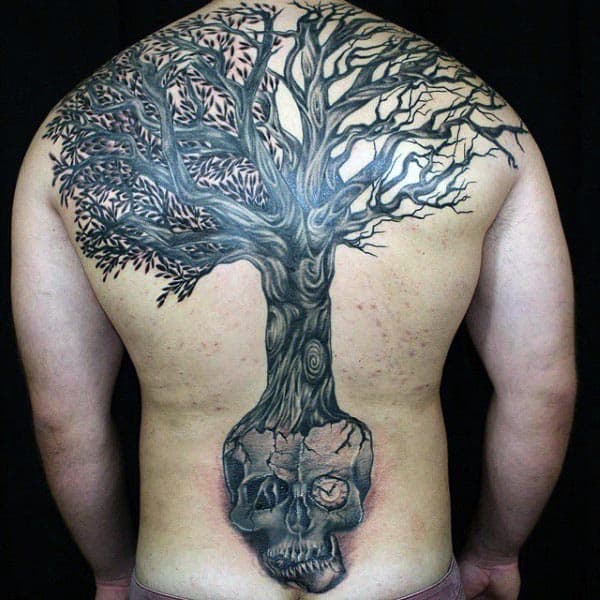 Skull Tree Of Life Mens Full Back Tattoo