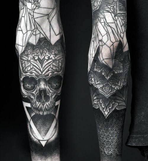 Skull Triangle Blackwork Mens Half Sleeve Tattoos