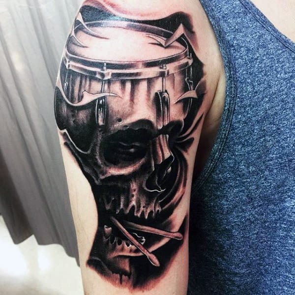 Skull Upper Arm Drum Tattoos For Guys