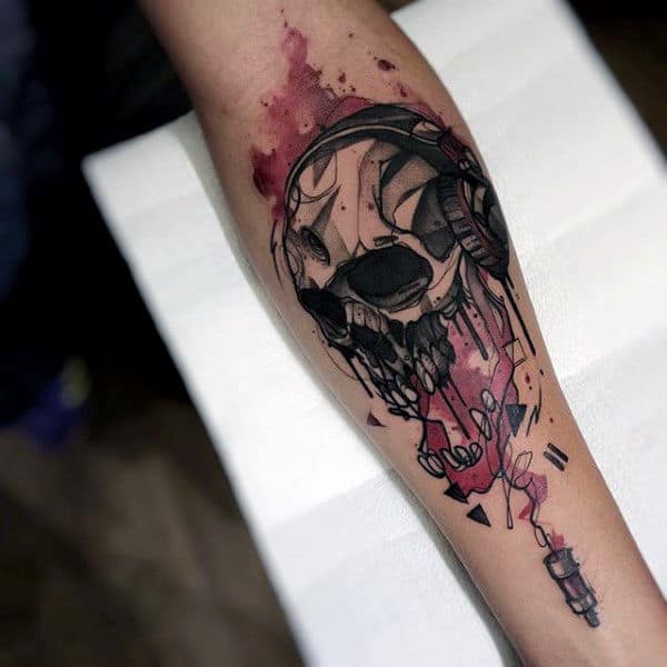 Skull Watercolor Tattoo On Forearms For Men