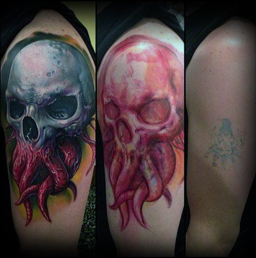 Skull Wih Octopus Tentacles Tattoo Cover Up Ideas