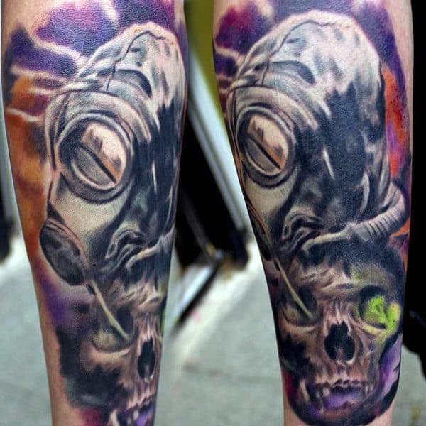Skull With Alien Gas Mask Tattoo For Men On Forearm