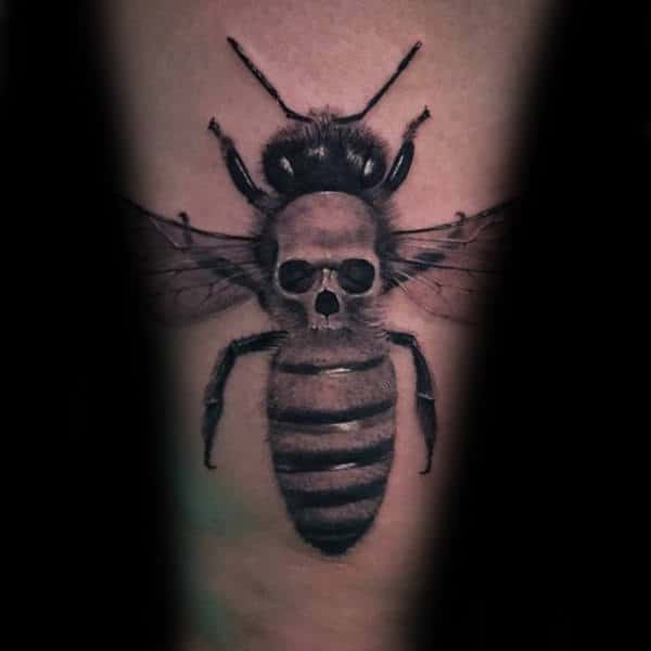 Skull With Bee Mens Unique Arm Tattoos