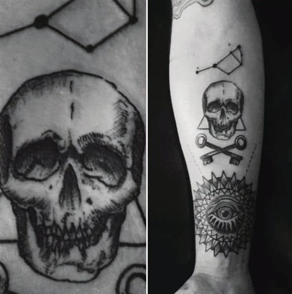 Skull With Big Dipper Constillation Mens Inner Forearm Tattoo
