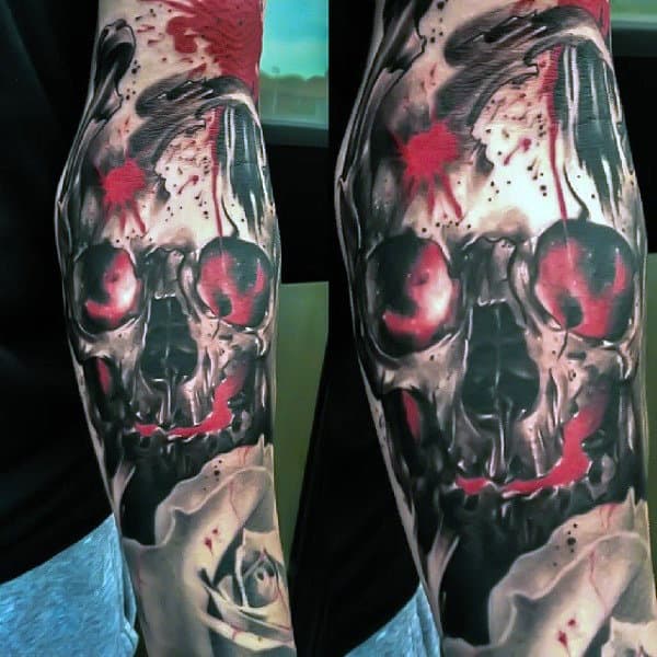 Skull With Blood Manly Tattoo Forearms