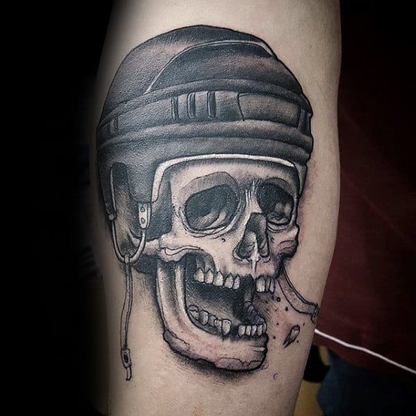 Skull With Broken Teeth Hockey Tattoos For Males